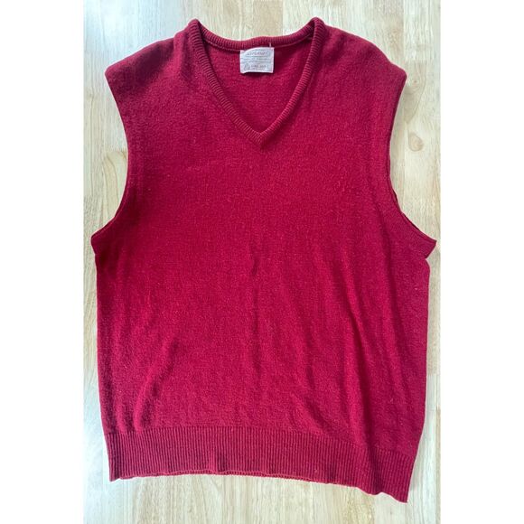 Jeff Lamb Men's Size L Red 100% Wool Sweater Vest Grandpa V-Neck Knitted - Picture 1 of 5